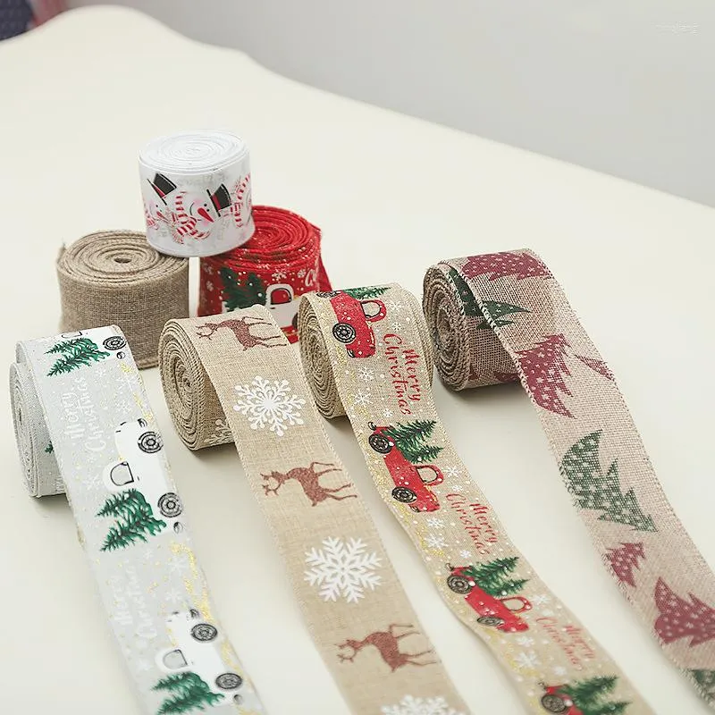 Рождественские украшения 5м печатные лямки имитация мешковина японская ленточная лента