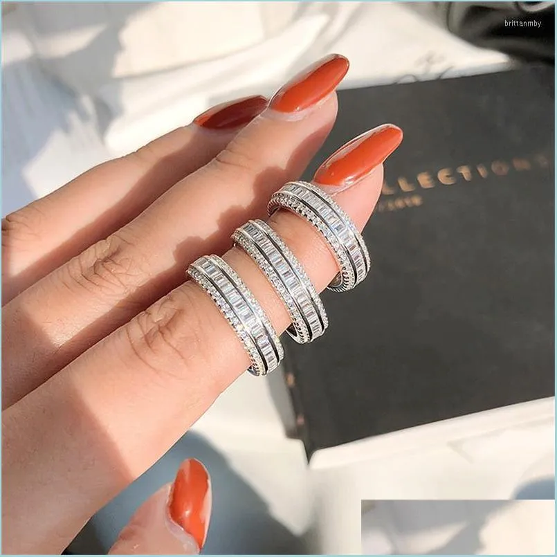 حلقات الكتلة Rings Rings 100 Real 925 Sterling Sier FL Princess Cut Lab Diamond Ling Band Band for Women Fin dhwxq