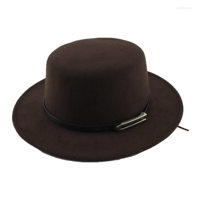 Berets Ozyc Wool Boater Flat Top Hat for Men's Fel szeroko brzegi fedora dżentelmen prok pie chape de feltro melonik hazard