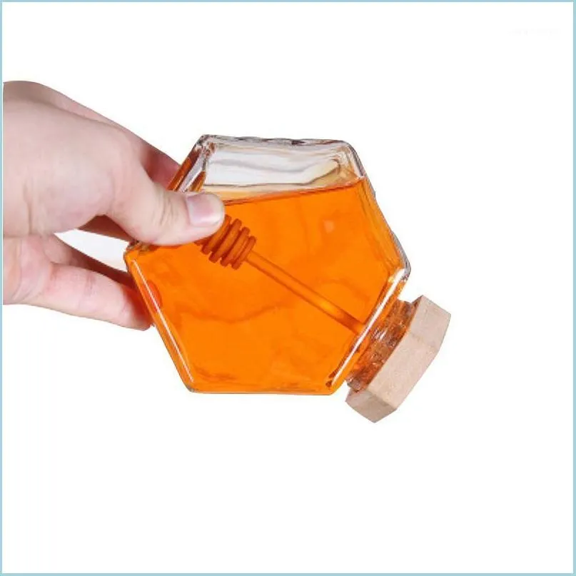 Storage Bottles Jars Glass Honey Jar For 220Ml/380Ml Mini Small Bottle Container Pot With Wooden Stick Spoon1 Drop Delivery 2022 H Dhgey