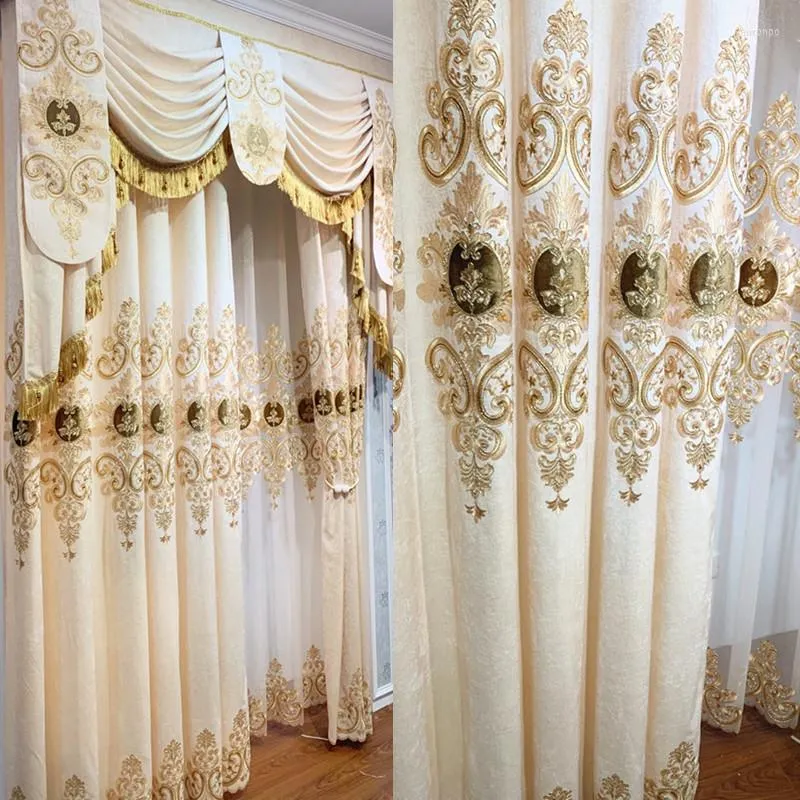 Curtain & Drapes European Luxury Gold Print High Blackout Curtains For Living Dining Bedroom Window Tulle