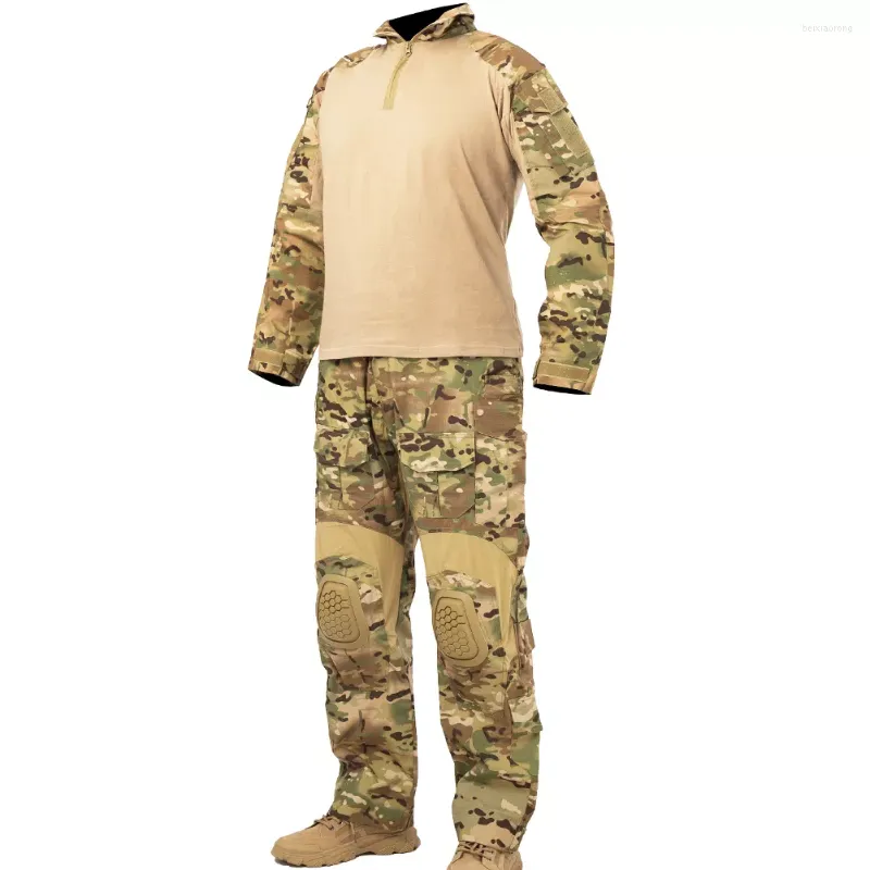 Herrspårar Taktisk kamouflage Militär Combat Uniform Set Shirts Lastbyxor med kuddar G3 utomhus soldatfärgkläder