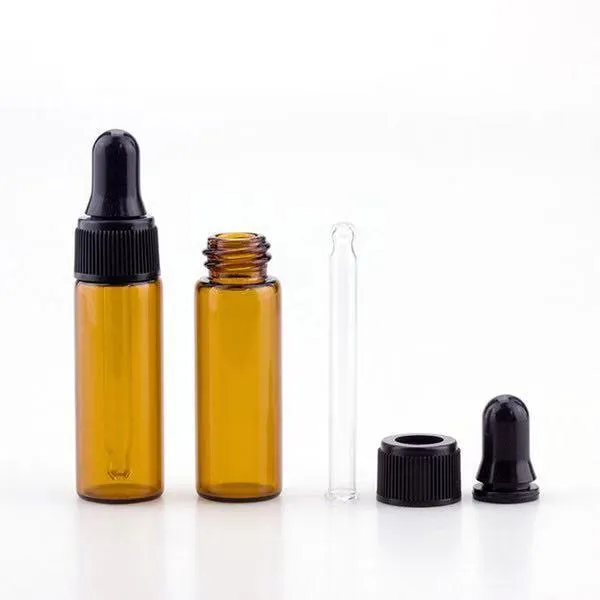 Glass Sample Vials 5ml Mini Amber Glass Dropper Bottle With Black Cap For Perfume E liquid