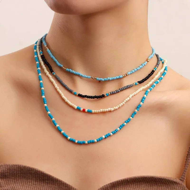 Moda de gargantilha Biço de sementes simples colar de fita Mulheres Multi-camadas de colarinho Charme artesanal bohemia Collier Femme Jóias