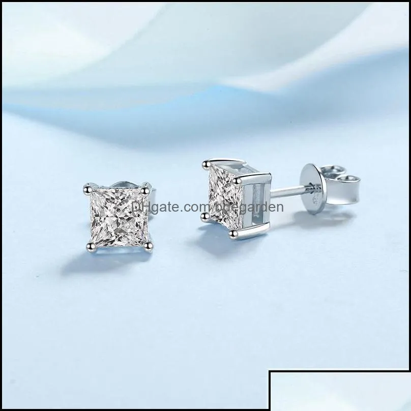 Boucles d'oreilles Bijoux Princess Cut 2Ct Test de diamant réussi Plaqué rhodium 925 Sier D Couleur Couple Cadeau 220211 Drop Delivery 2021 Ottaq