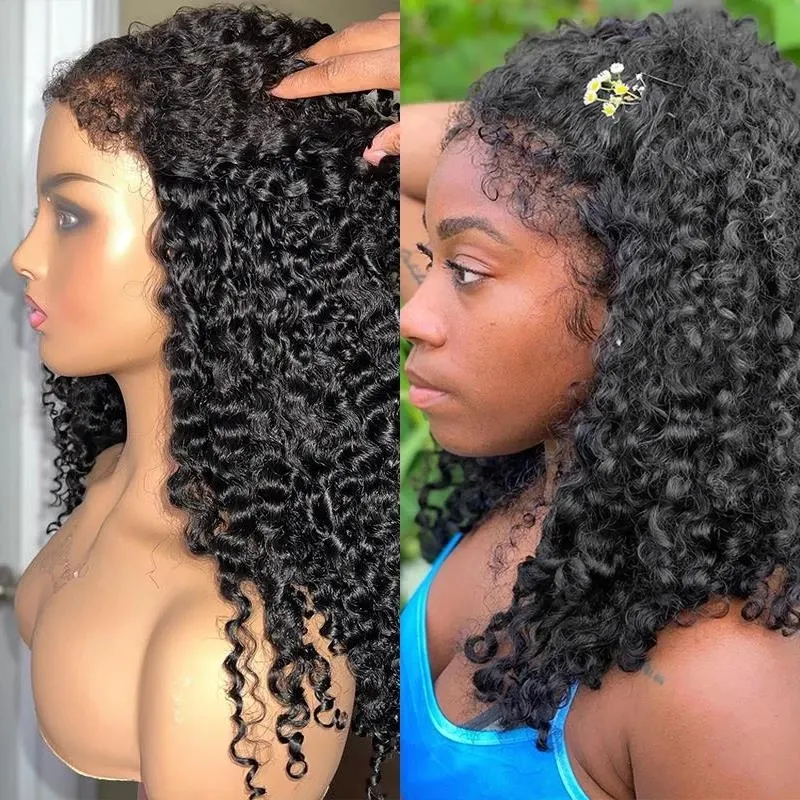 Afro-verworrene, lockige Kanten, 100 Echthaar-Perücken für schwarze Frauen, leimlos, unsichtbar, HD-Frontal, keine Spitze vorne, brasilianisches Echthaar-Perücke, 150 % tiefe Locken, kurz