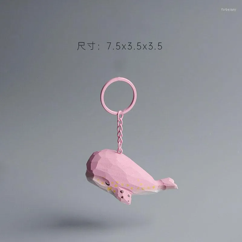 Keychains Handmade Pink Whale Keychain Wooden Carved Key Ring Backpack Pendant Animal Wood Carving Ornaments Mobile Phone Charm Gift