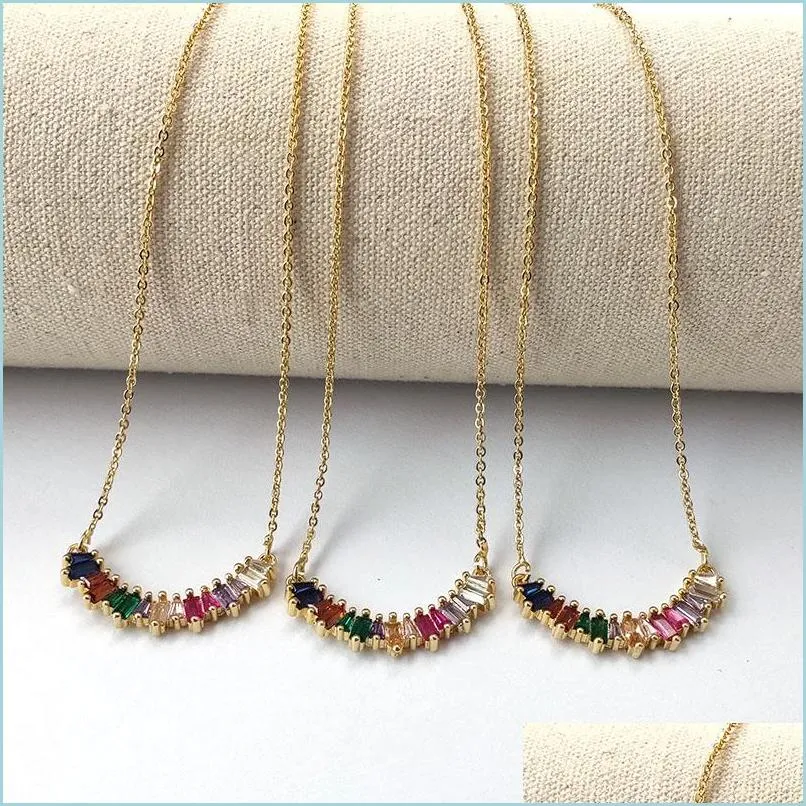 Collane con ciondolo Colore oro Micro pavimenta Cz Pendenti con ciondoli in cristallo Arcobaleno Collane con zirconi cubici per regalo di gioielli per ragazze da donna Nk4 Dhf79