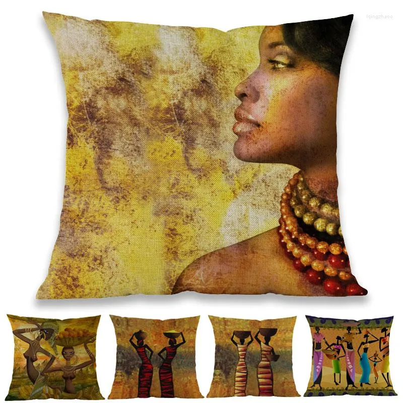 Pillow Abstract Painting Style Africa Life Collection African Woman Home Case Gallery Exotic Restaurant Decoration Cover