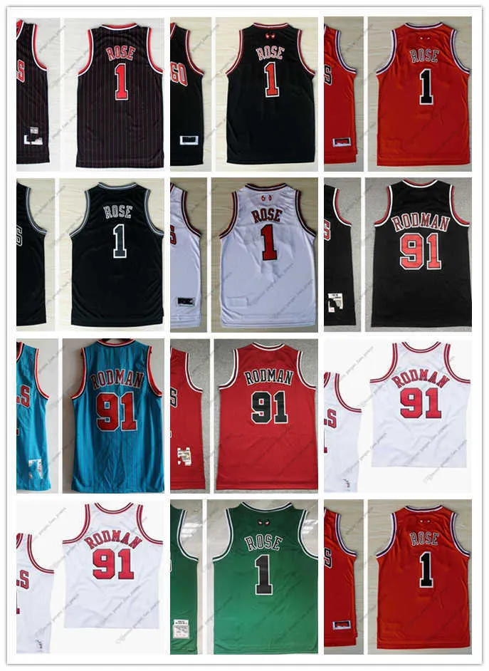 2022 Novo Retro Mitchell e Ness Basketball Jerseys 1 Derrick Rose 08-09 91 Dennis Rodman 95-96 97-98 Amarelo branco