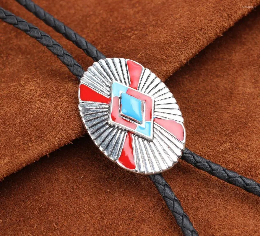 Bow Ties Vintage Western Cowboy BOLO Tie Slide Clip Celtic Pattern PU Leather Rope