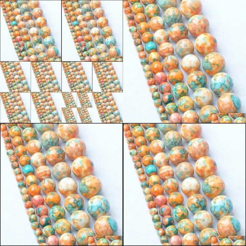 8mm natural yellow blue rainbow stones round spacer loose beads for necklace bracelet charms jewelry 4mm 6mm 8mm 10mm 12mm