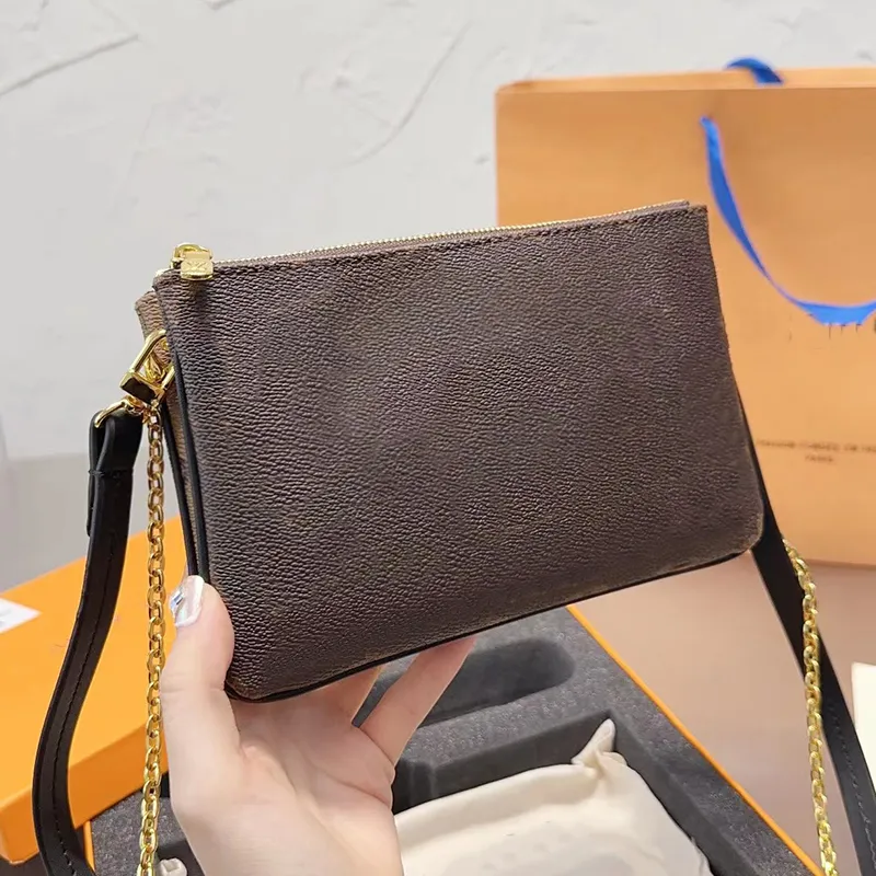 Brown Double Zip Checked Canvas Mini Crossbody Bag for Women 2024 Vintage Luxury Shoulder Handbag