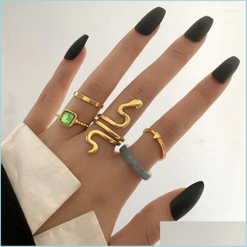 Cluster Rings Cluster Rings Cute Gold Color Snake Set per le donne Trendy Green Crystal Stone Ring Fashion Bohemian Jewelry Giftscluste Dhrny