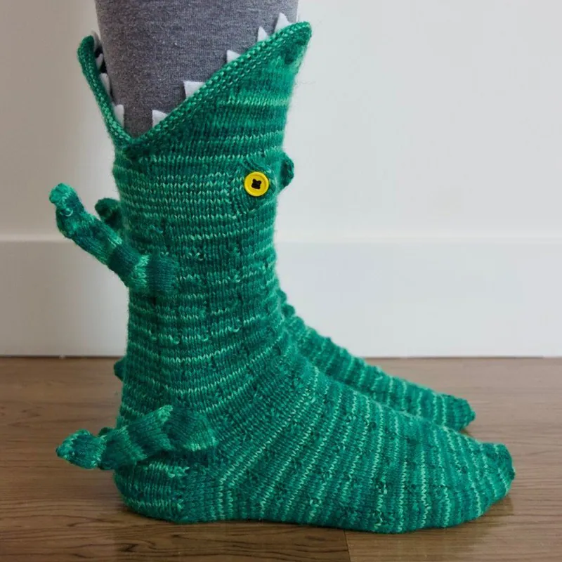 Gebreide krokodil sokken feestbenodigdheden creatieve kerstsok unisex winter warme vloer verdikte socking nieuwjaar geschenken