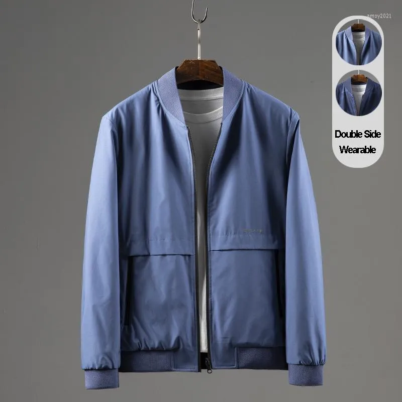 Heren Jackets Hoge kwaliteit Twee zijige draagbare herenkraag Lange mouw Solide color Simple Coat Business Casual Blue Baseball Male