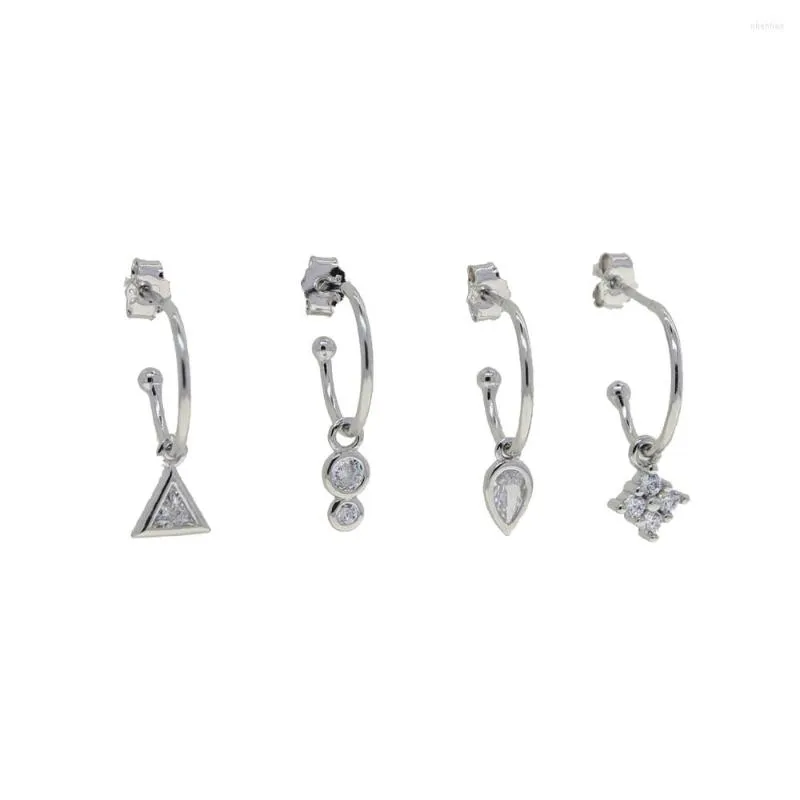 Nur 3 baumelnde Ohrringe, 4-teiliges Set mit geometrischem Lünette-CZ-Tropfen-Charm-Ohrring für Frauen, Multi-Piercing-Schmuck