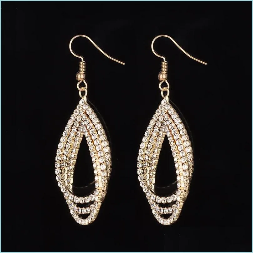 Dangle Lustre De Mode Or Sier Couleur Dangle Boucles D'oreilles De Luxe Cristal Strass Goutte D'eau Boucle D'oreille De Mariage De Noce Jewelr Dht0Y