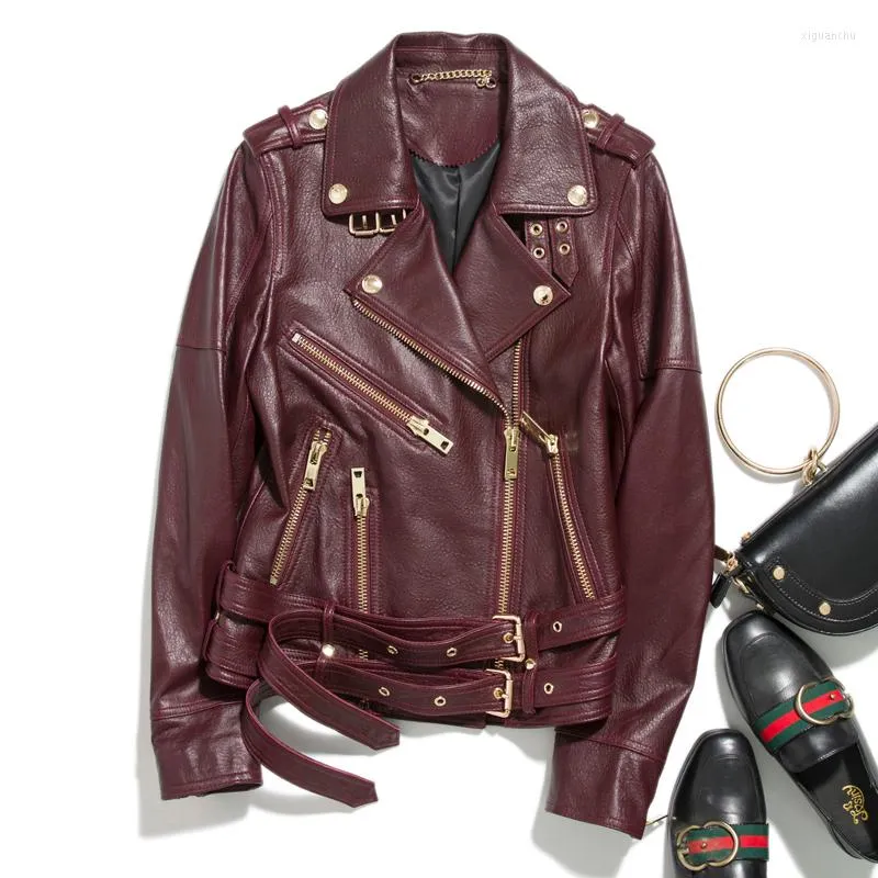 Women's Leather Sheep Skin Female Fund Brief Paragraph Cultivate Morality Handsome Jacket