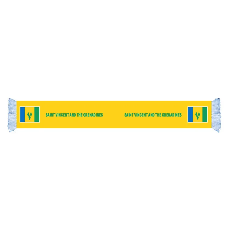 Saint Vincent und die Grenadines Flagge Schal Factory Supply Quality Polyester Welt Country Satin Schal Nation Fu￟ballspiel Fans Schals mit wei￟em Farbton Quasten