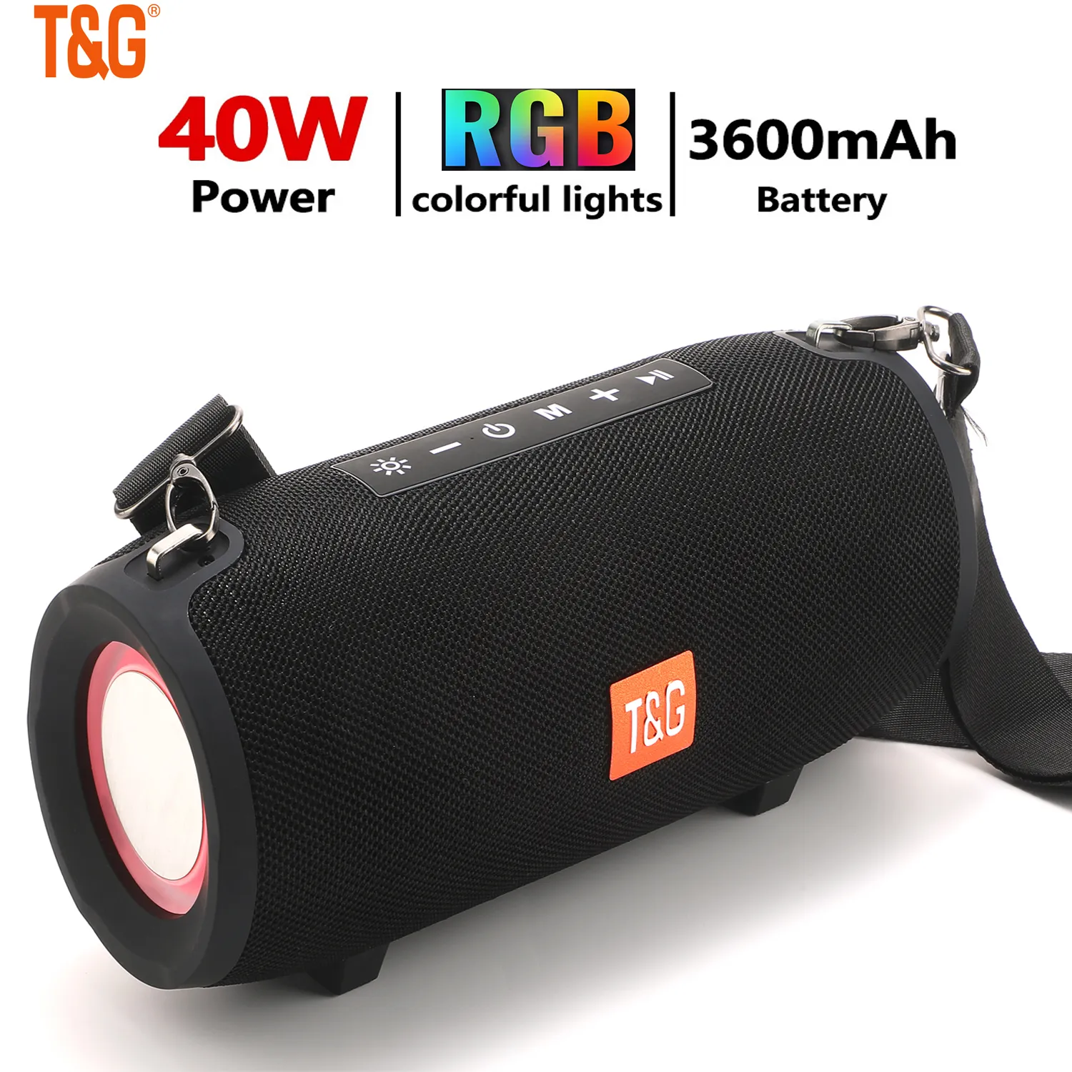 Barra de som t g tg322 40w alto -falante portátil bluetooth 3600mAh RGB LED LED sem fio boombox à prova d'água do subwoofer Outdoofer Loudspeaker 221101