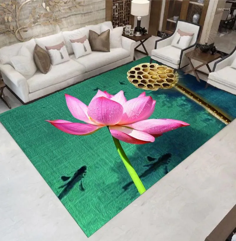 Alfombras loto chino lotus 3d alfombra sala de estar rectangular estudio de alfombra rectangular mesa de caf￩ mesa de caf￩ decoraci￳n de la puerta del ba￱o