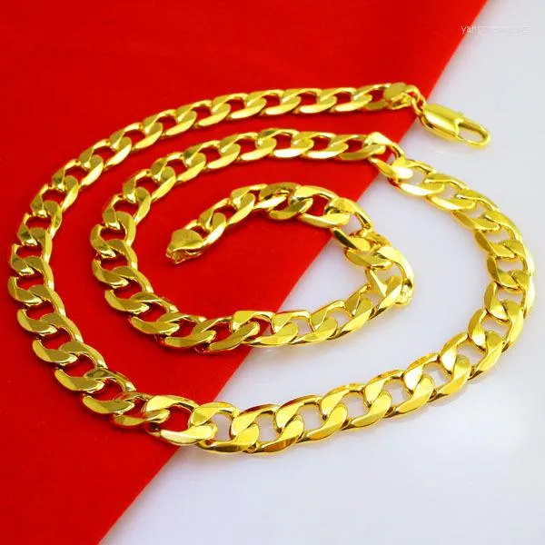 Kedjor perfekt gult guldfylld kubansk trottoarkant kedja halsband män kvinnor klassiska smycken 10mm 23.6 tum