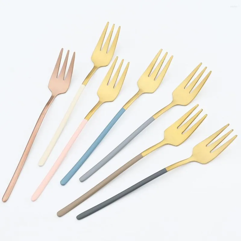 식기 세트 6pcs/set small fork 304 스테인레스 스틸 케이크 세트 차 간식 칼날 디저트 과일 저녁 식사은 제품