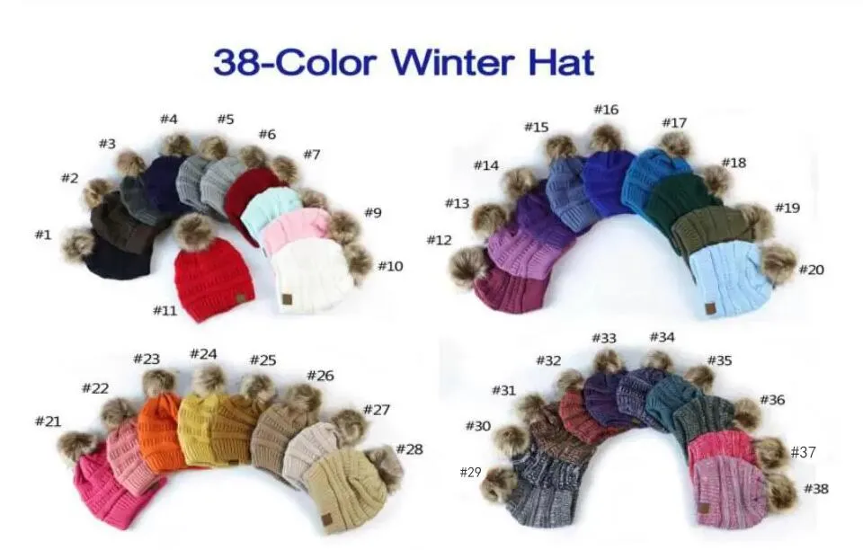Christmas Eve New Year Gift 38 styles CC Adult Winter Warm Hat Ladies Soft Elastic Cord Knitted Pompom Beanie Girl Skiing Christmas