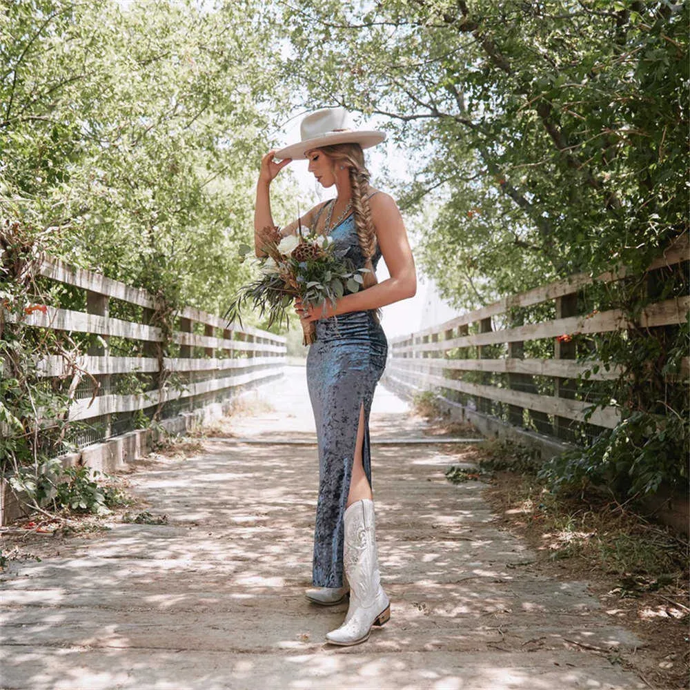 Western Cowgirl Mid Calf Boots For Women Vintage Cowboy Ankle Boot