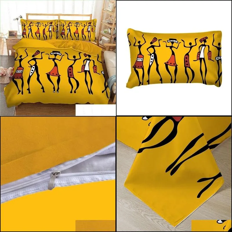 Bettwäsche-Sets Bettwäsche-Sets Afrikanisches Set Happy People Bettdecke Er Twin Fl Queen King Size Heimtextilien Gelbe Bettwäsche 3-teilig Drop 220923 Dh5Cv