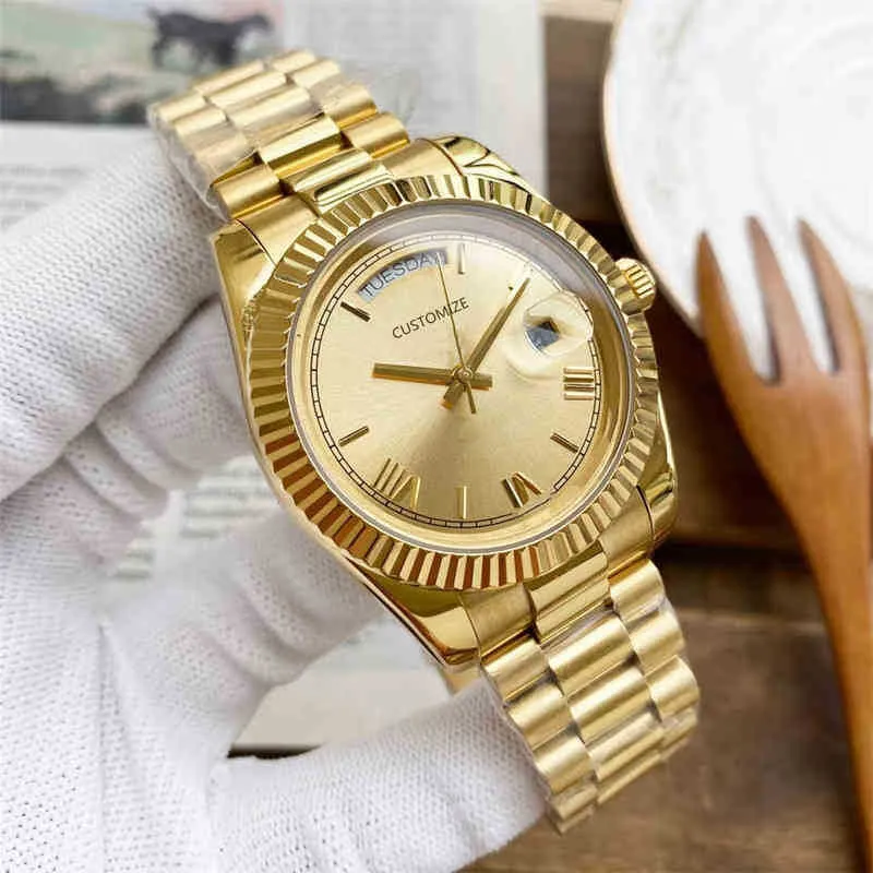 Watch 41mm Men Automatic Mechanical Clock Stainless Steel Date Roman Number Gold Waterproof Es Couple Women Day