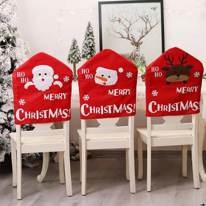 Fundas para sillas Decoración de Navidad Cubierta Hogar Cocina Vestir Dibujos animados Papá Noel Muñeca Respaldo Decoración de Navidad