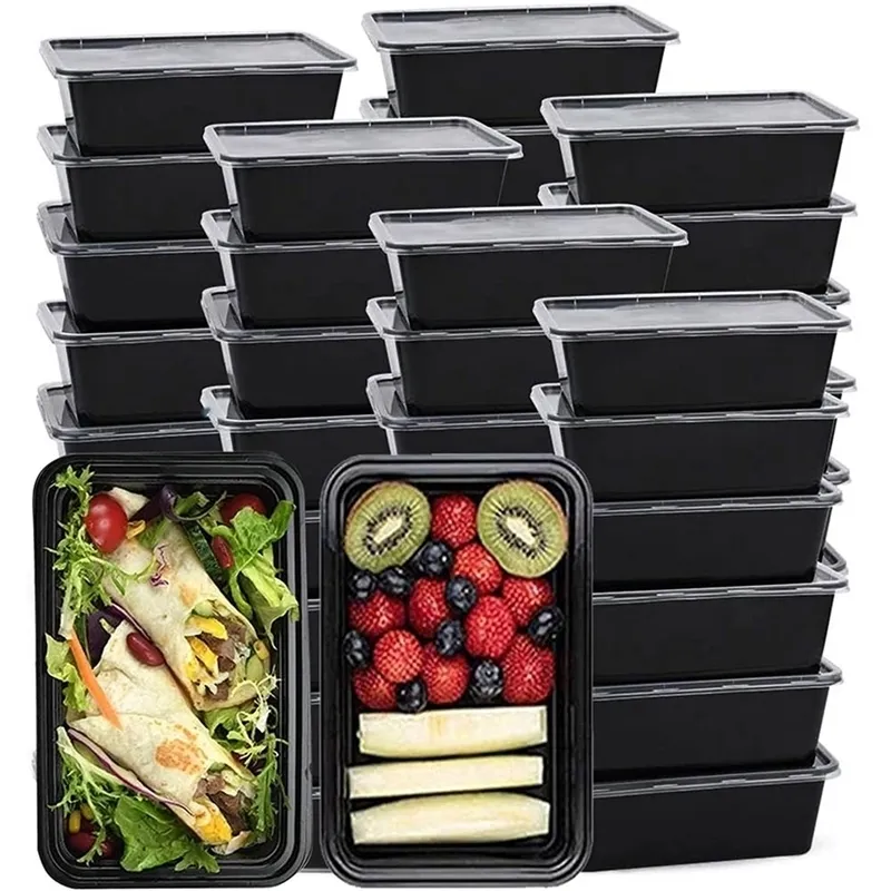 Tek kullanımlık kaplar 750ml Meyve Salatası Öğle Yemeği Kutusu Plastik Gıda Konteyneri Kapak İstiflenebilir Mikrodalga Fırın Yemek Hazırlık 221101