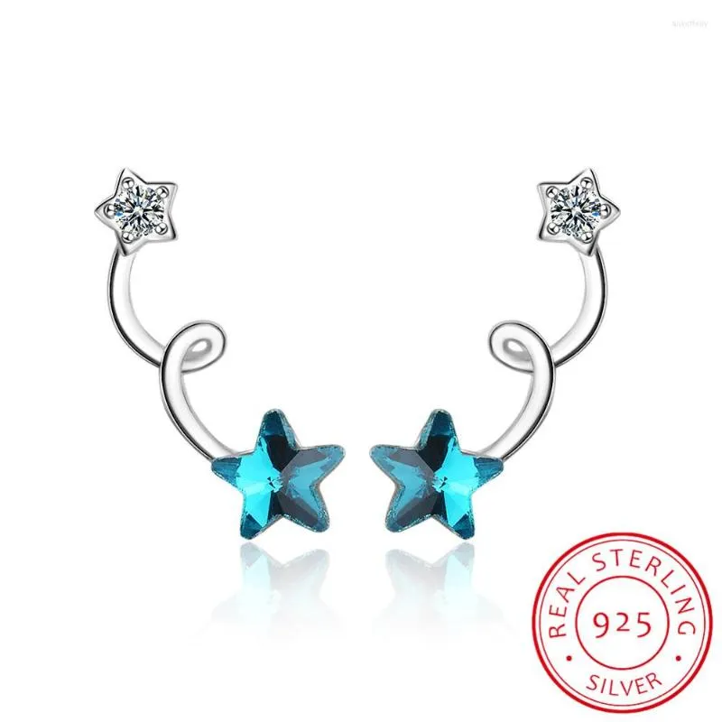 Pendientes de sementales Linda estrella de cristal azul para mujeres 925 Silver Needle Zirconia Oorbellen Pendientes S-E766