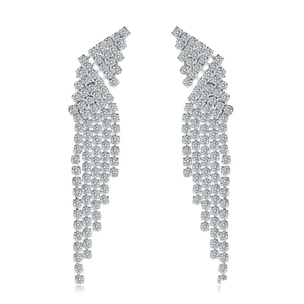 Dangle Lustre Mode Mariée Longue Boucle D'oreille Suspendue Cristal Strass Gland Boucles D'oreilles Pour Les Femmes De Fiançailles De Mariage Bijoux Acces Dhivx