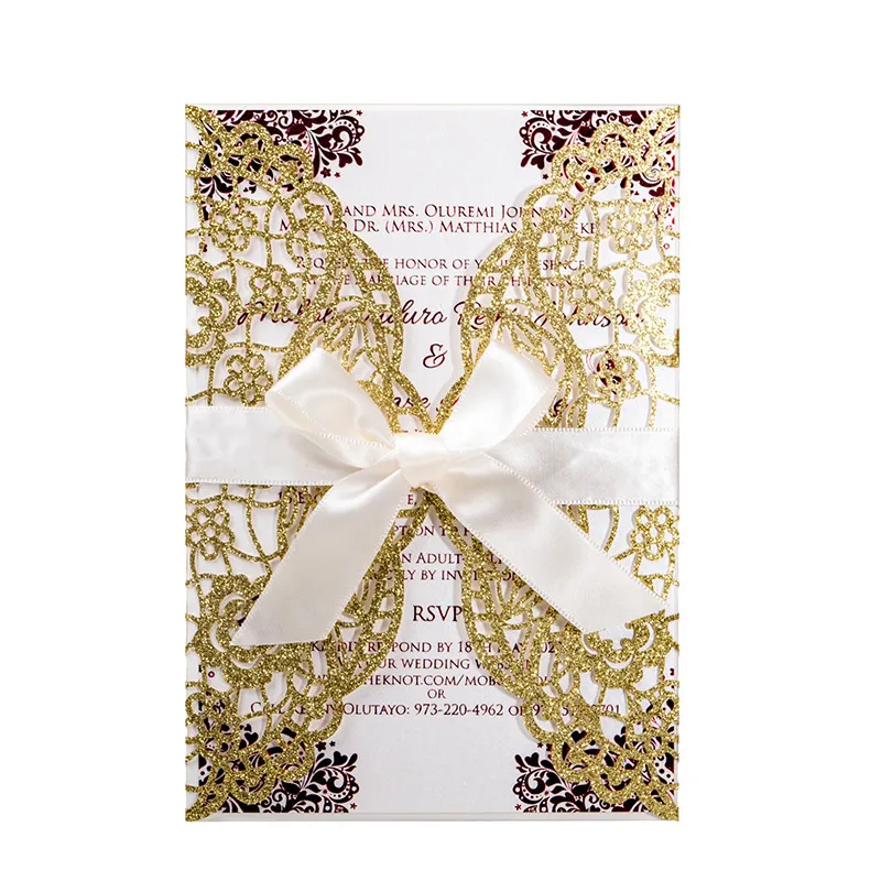 Creative Wedding Invitation Greeting Cards Hollowed Out Lace Glitter Card för förlovning Birthday Party Wedding Supplies