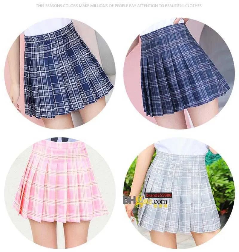 Fashion Womens Skirt Preppy Pleated Skirt A-Line Plaid Girls Lady Mini Style Skirts High Waist Cute Kawaii Stitching Student Uniforms Zipper