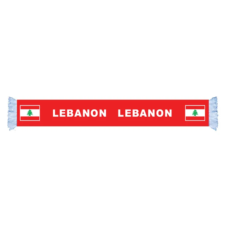 Ливан флаг флаг шарф заводской заводка качество полиэфирного мира страна сатин -шарф -шарф футбольные матчи фанаты шарфы с белым цветом кисточки