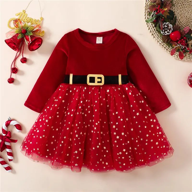 Robes de fille Noël pour filles enfant en bas âge enfant enfant ceinture rouge imprimé fête tulle fille noël princesse costumes 221101