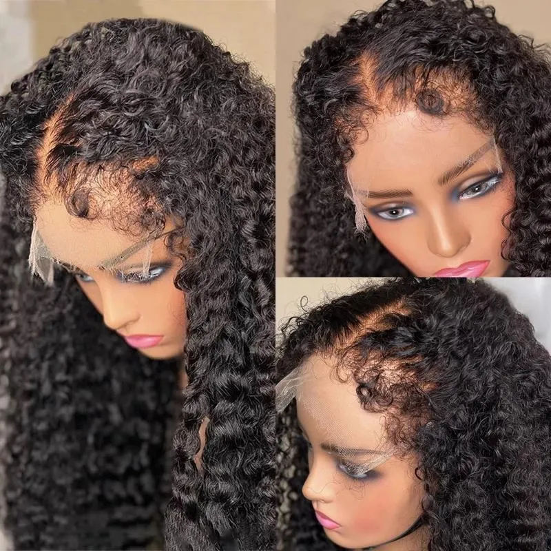 Perruque Lace Front Wig naturelle afro bouclée et crépue, cheveux humains, Deep Wave, boucles transparentes HD, fermeture frontale, pour femmes noires