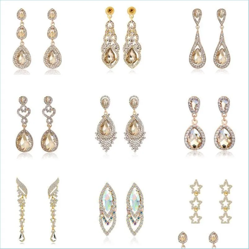 Bengelen kroonluchter luxe champagne crystal earring gouden kleur sieraden mode vrouwelijke bruids bruiloft lange druppel earrings accessoires dhpyq