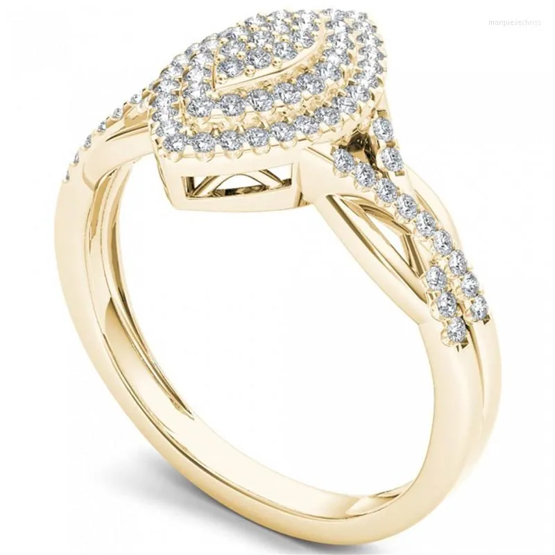 Anneaux de mariage Vintage couleur or blanc Zircon pleine pierre bague de fiançailles femme luxe cristal géométrique pour les femmes bijoux