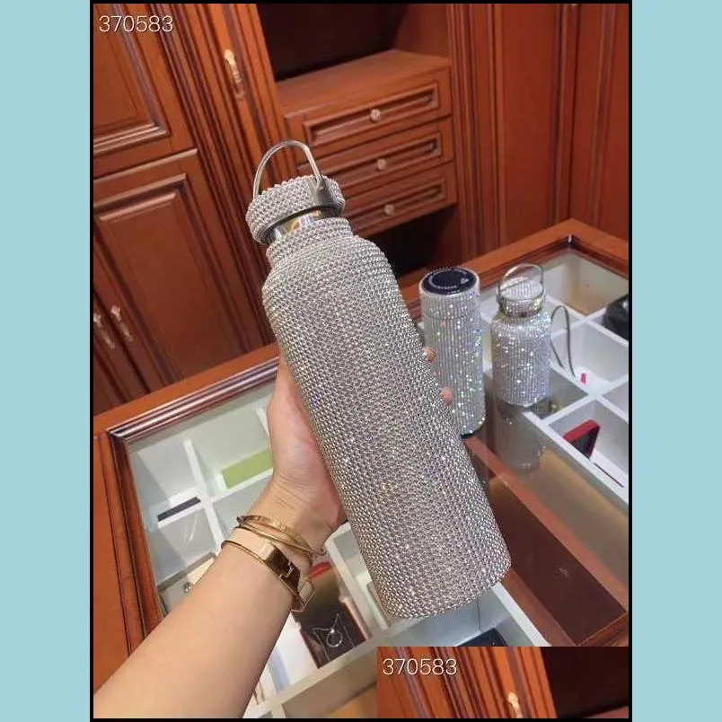 diamond thermos vacuum flask bling water stainless steel bottle sparkling large insulated coffee mug 210907