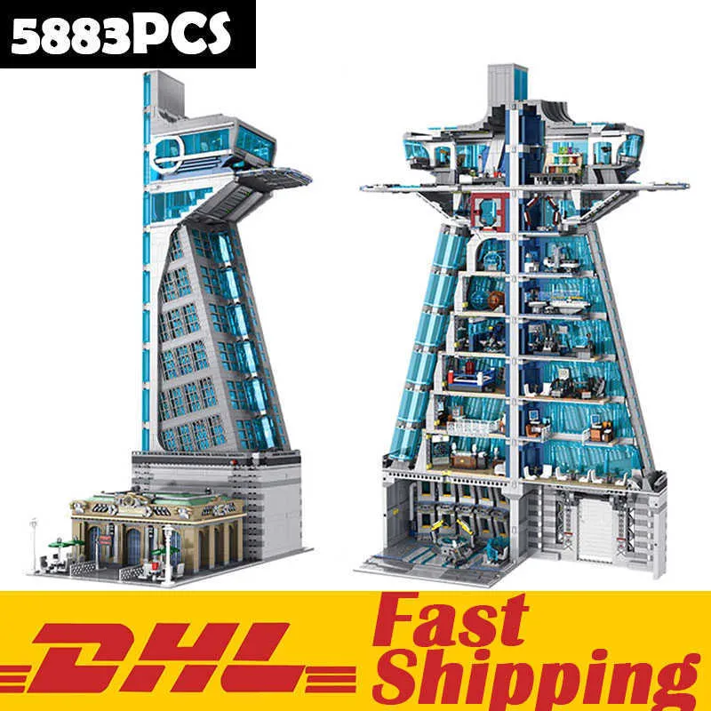 ブロックブロック5883 PCS MOC 55120ヒーローアイアンタワーマンベースモデルLEDライトビルディングブロックレンガのおもちゃ誕生日クリスマスギフトJ240307