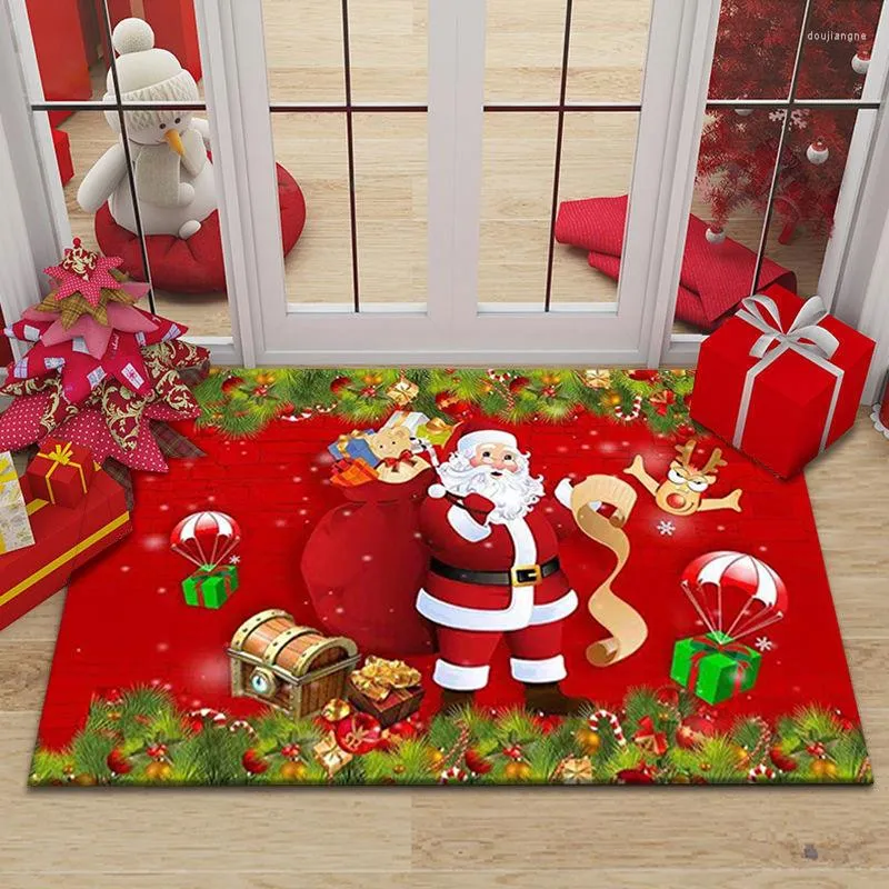 Carpets Home Carpet Santa Elk Floor Mats Non Slip Door Kitchen Bathroom Decor Merry Christmas 2022 Decorative