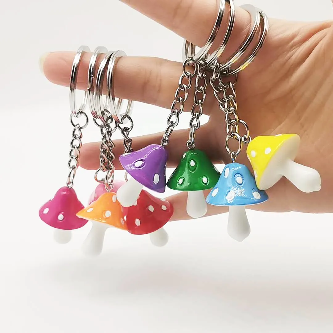 Schattige plantenpaddenstoelsleutelringen voor vrouwen cartoon hars 8 kleur sleutelhangers meisje kinderen tas hanger doe -het -zelf sieraden geschenken