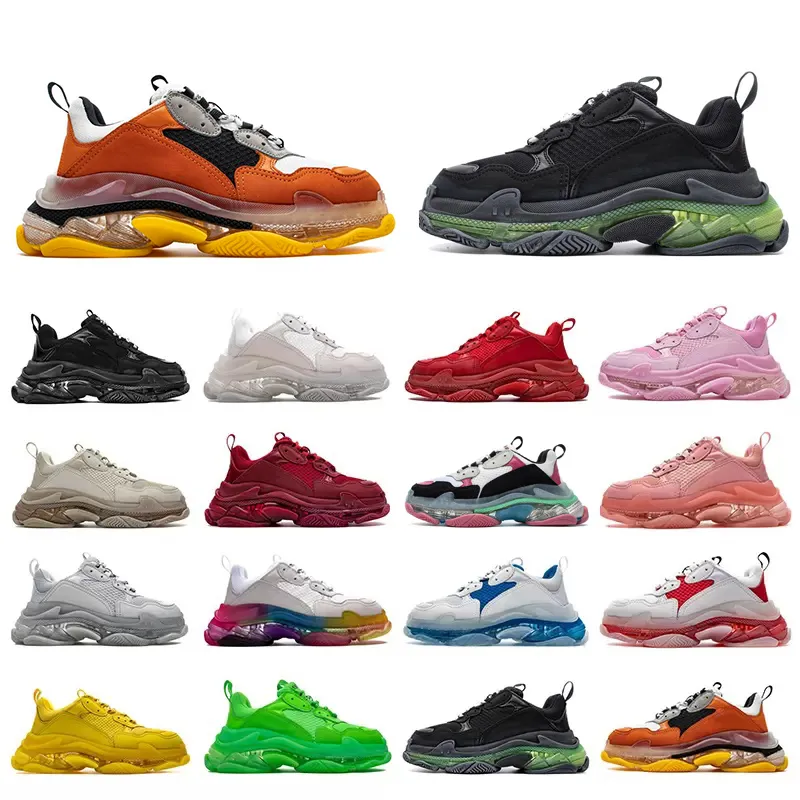 Triple S Men Women 17FW Dad Running Shoes Clear Bubble Bottom Black Red Pink Green Yellow Grey Multi Color Trainer Sports Sneakers Chaussures 36-45