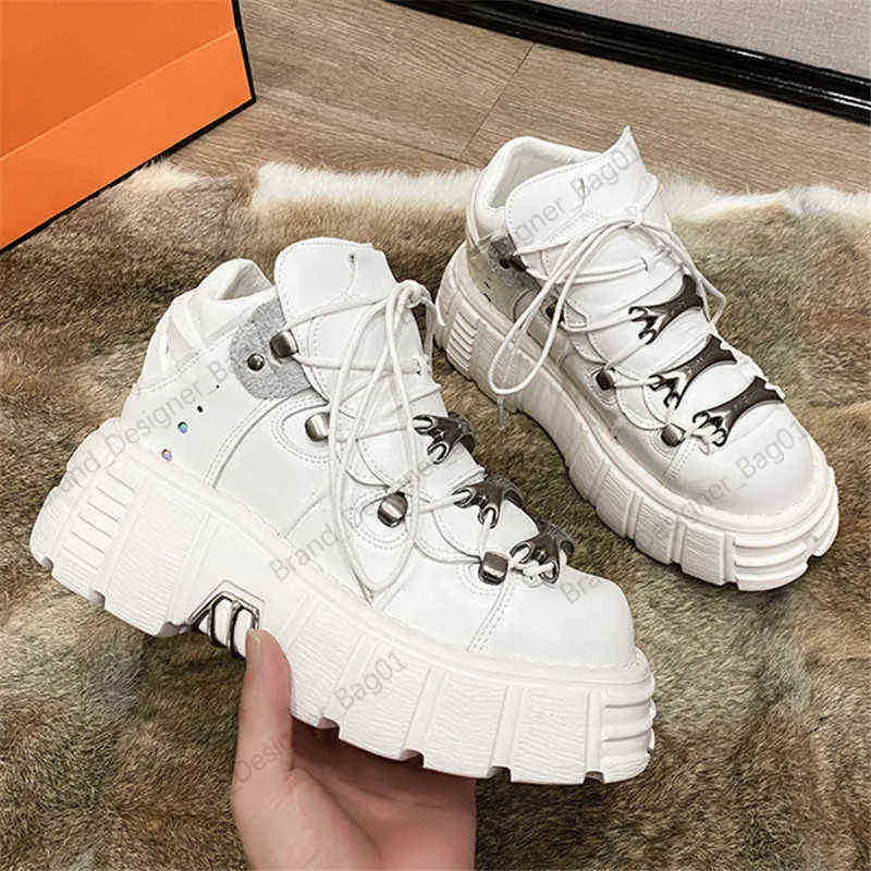 Buty Punk damskie botki Fashion Casual New Rock Fa masywne buty metalowe dekoracje motocyklowe buty damskie buty na koturnie 110122H