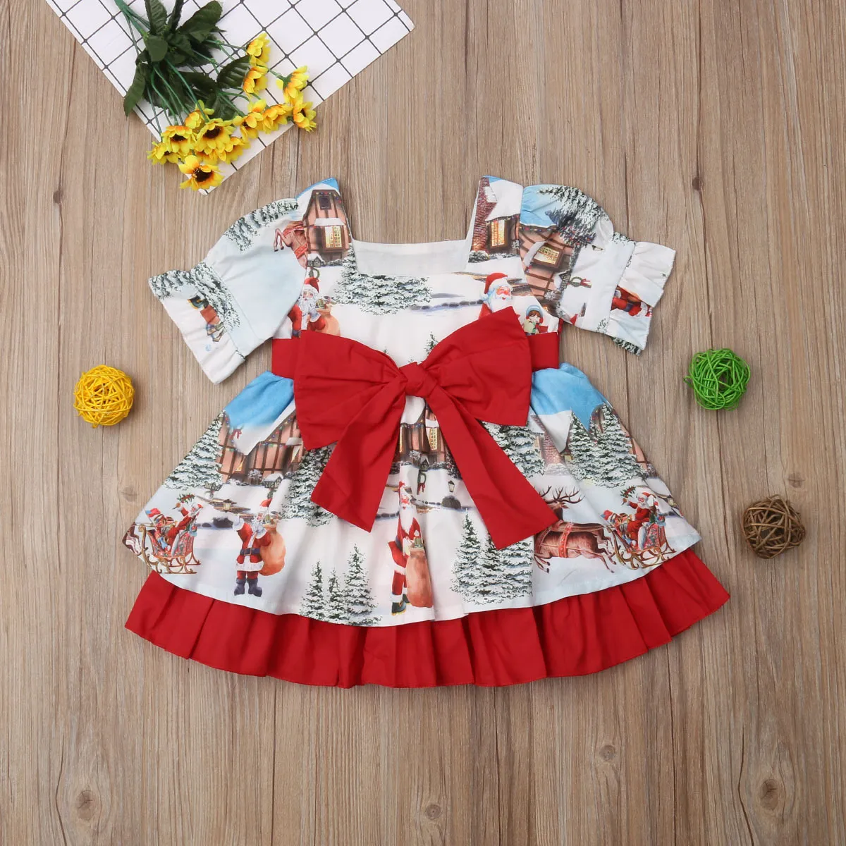 Meisjesjurken kerst prinses peuter jochie babymeisje kerstmis flarled Party Santa Snow Bow Tutu kleding Outfit 1-6y 221101